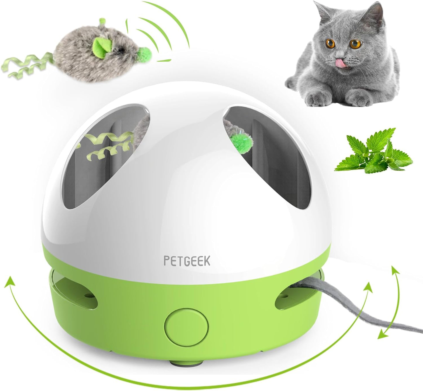 Interactive Electronic Cat Toy - Hidey Mouse with Squeaky Feature and Catnip, Automatic Indoor Play for Cats (Green)
