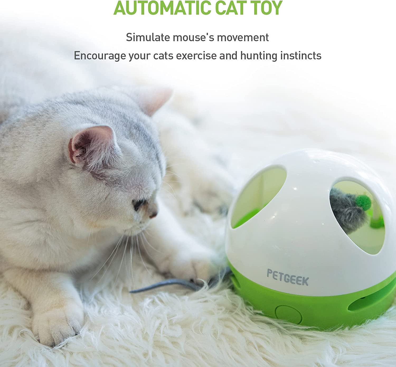 Interactive Electronic Cat Toy - Hidey Mouse with Squeaky Feature and Catnip, Automatic Indoor Play for Cats (Green)