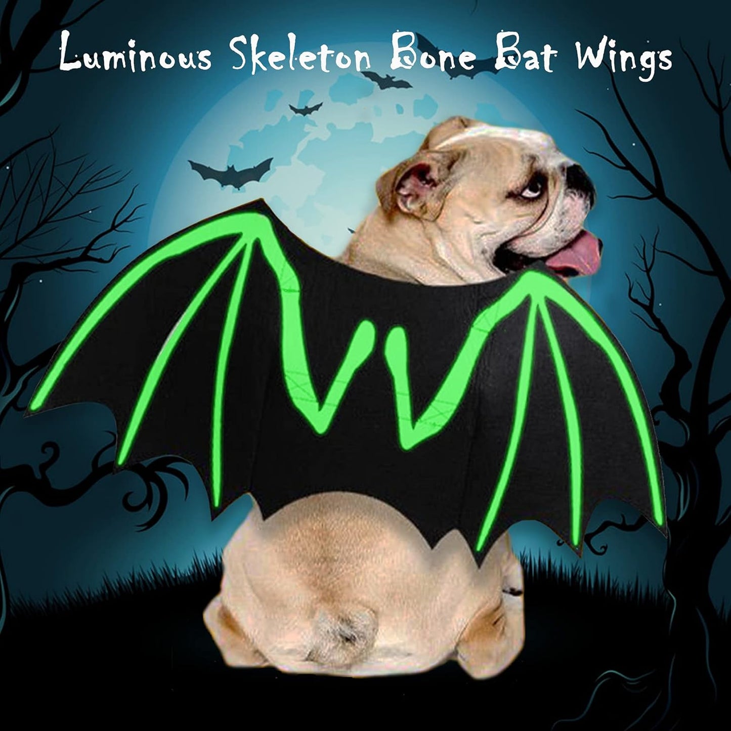 Luminous Skeleton Bone Bat Wings Halloween Costumes for Dogs and Cats - Stylish Dress-Up Apparel for Kittens and Puppies