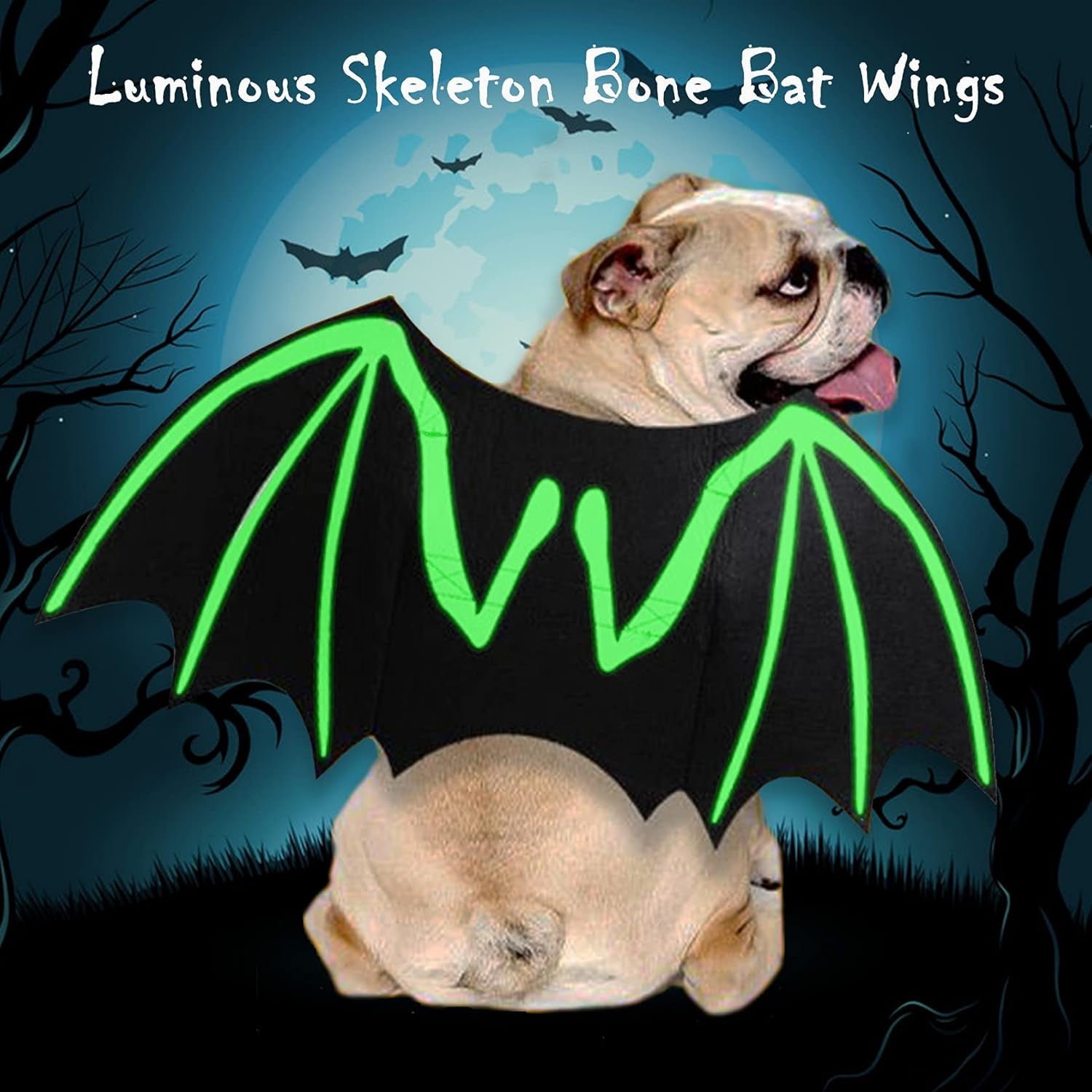 Luminous Skeleton Bone Bat Wings Halloween Costumes for Dogs and Cats - Stylish Dress-Up Apparel for Kittens and Puppies