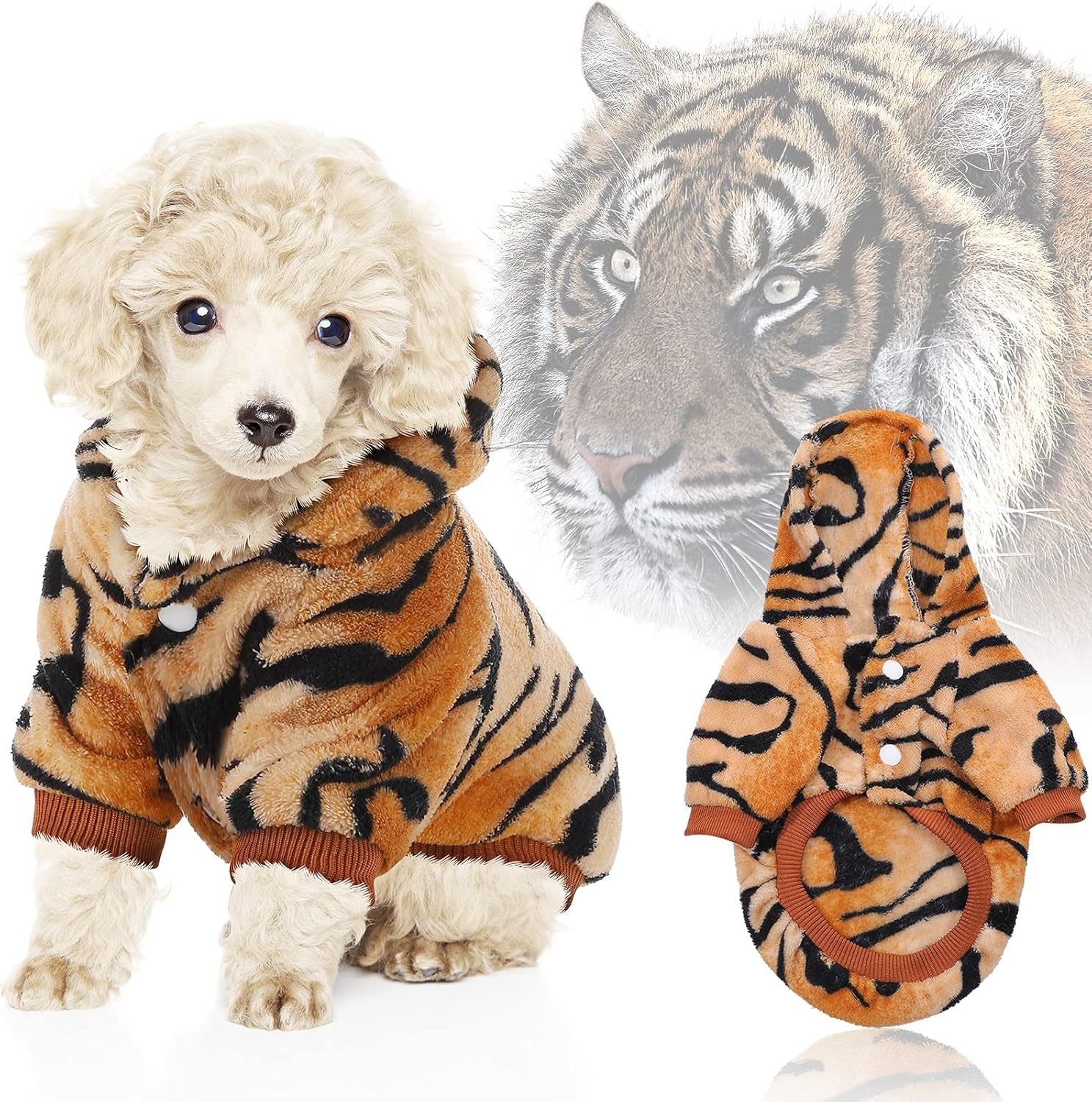 2 Pieces Dog Winter Sweater for Small Dogs Lion Tiger Costumes Warm Pet Coats Christmas (L Size)