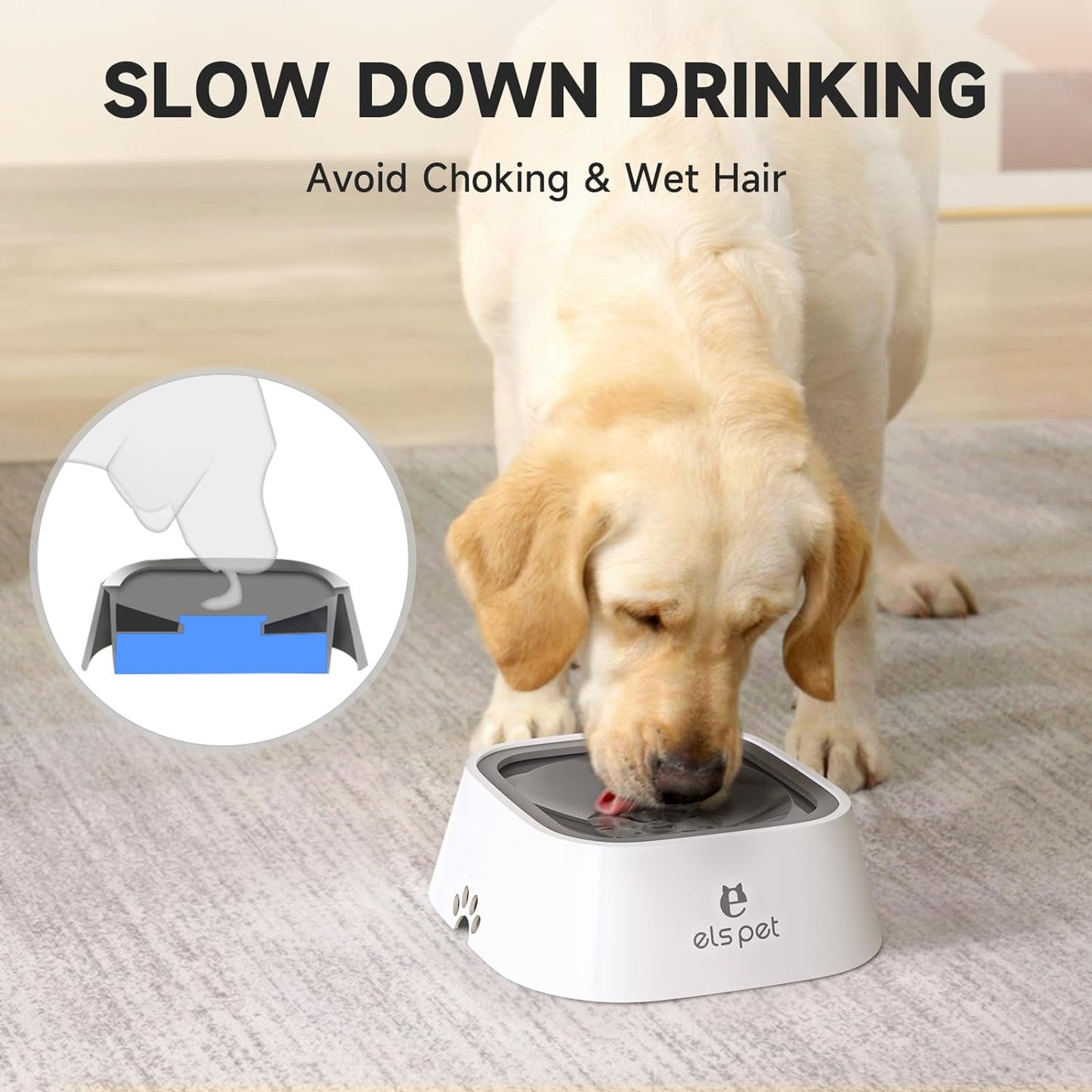 Travel Bowl - Spill-Proof Slow Water Feeder/Dispenser for Dogs and Cats, 35 Oz (1L) - Grey