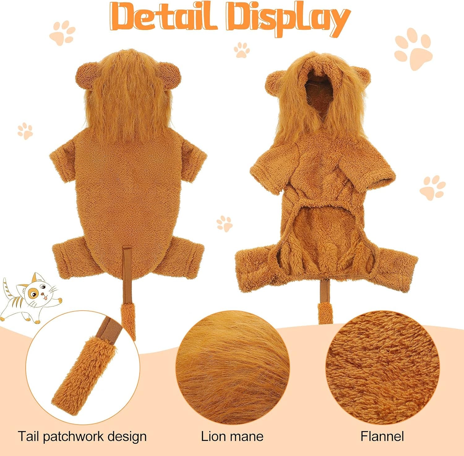 2 Pieces Dog Winter Sweater for Small Dogs Lion Tiger Costumes Warm Pet Coats Christmas (L Size)