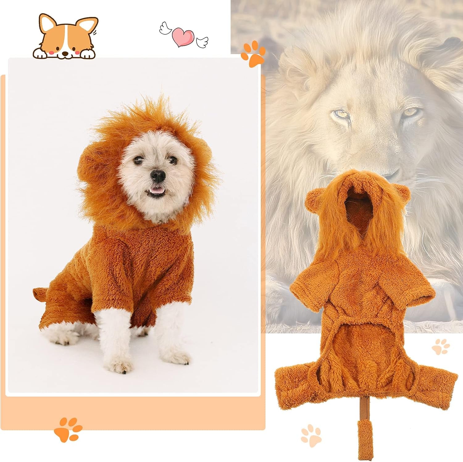 2 Pieces Dog Winter Sweater for Small Dogs Lion Tiger Costumes Warm Pet Coats Christmas (L Size)