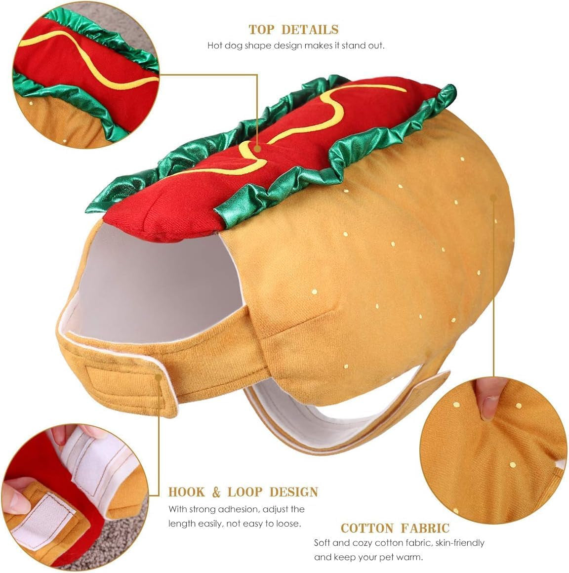 Funny Hot Dog Design Pet Costumes - Halloween Pet Apparel Warm Hoodie for Dogs and Cats, Pet Cosplay Outfit Uniform for Medium and Small Dogs