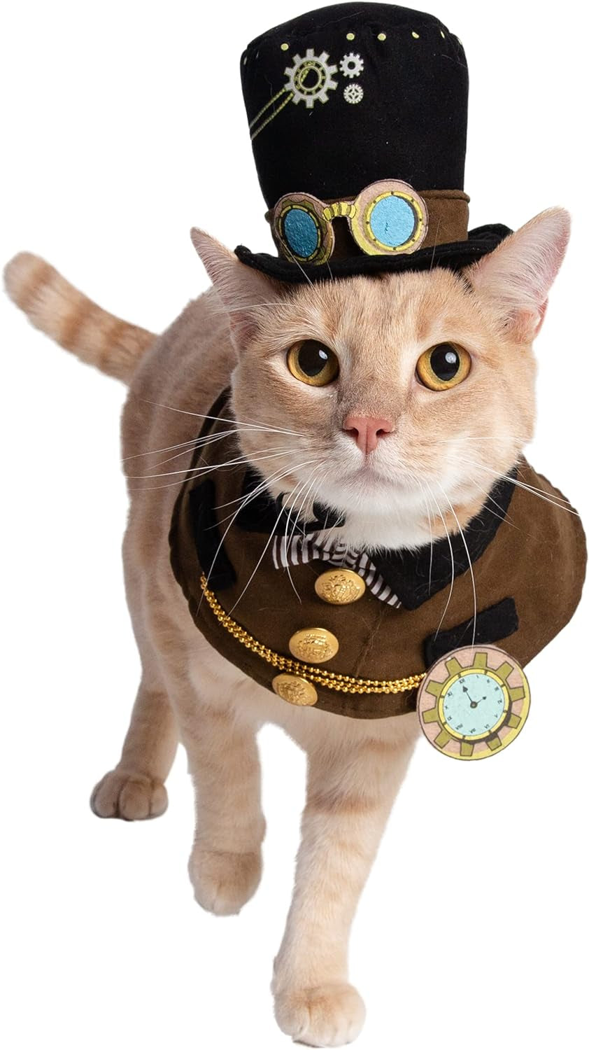 Steampunk-Inspired Costume Hat and Collar Set for Small Dogs and Cats - Ideal for Halloween, Christmas, Celebrations, Photoshoots, and Gifts for Pet Enthusiasts
