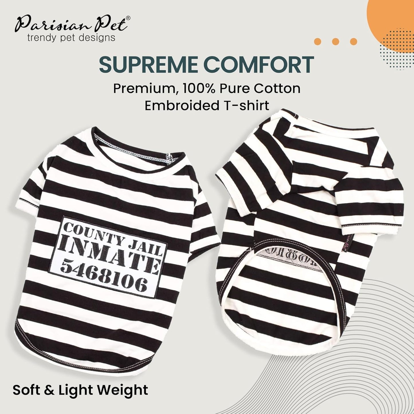 Prisoner Costumes - Prisoner Dog Halloween Costume - Halloween Shirts for Dogs - Black and White Strips Pet Clothes - Pet Halloween Costumes - Sleeved Pet Costume for Medium Dogs - M