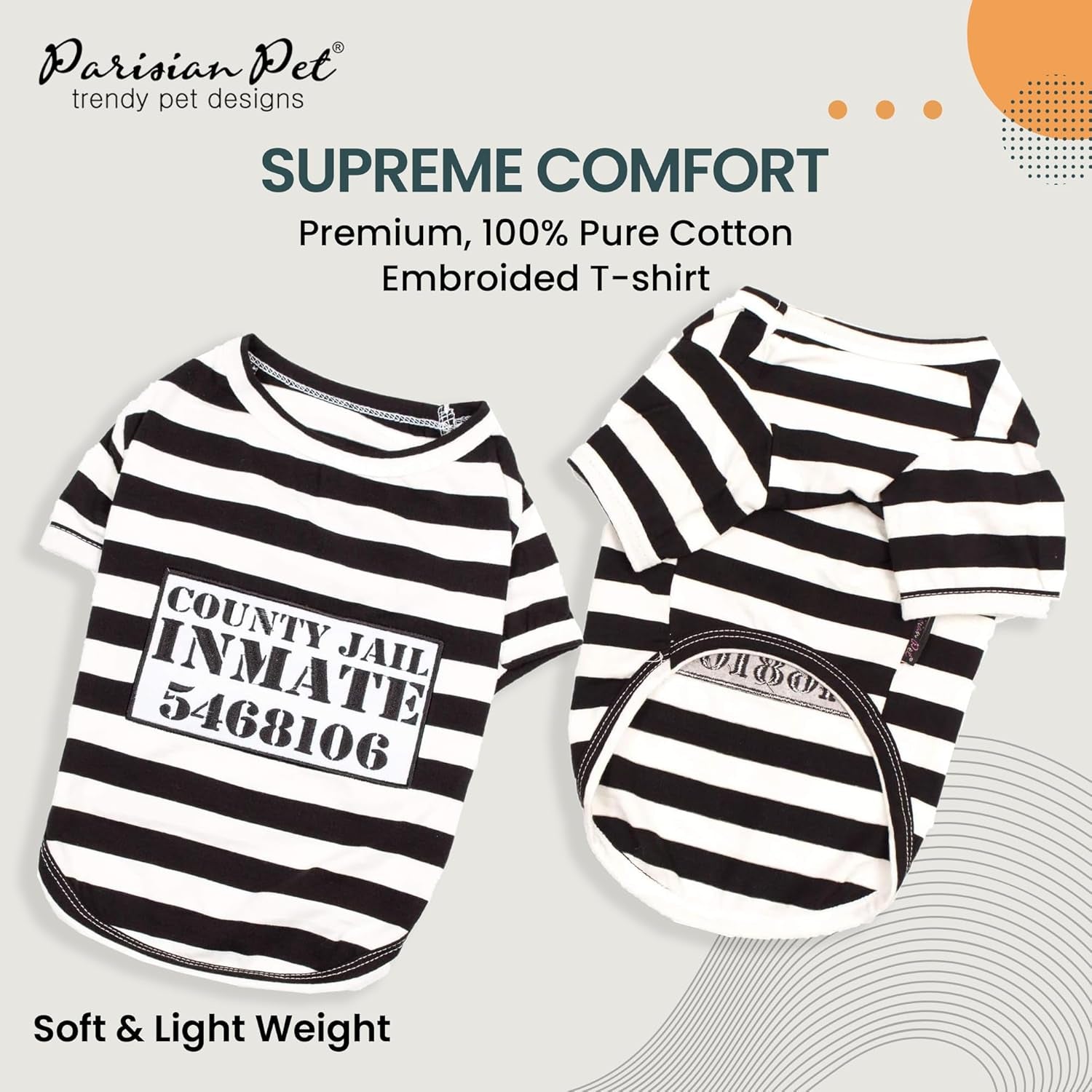 Prisoner Costumes - Prisoner Dog Halloween Costume - Halloween Shirts for Dogs - Black and White Strips Pet Clothes - Pet Halloween Costumes - Sleeved Pet Costume for Medium Dogs - M