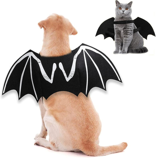 Luminous Skeleton Bone Bat Wings Halloween Costumes for Dogs and Cats - Stylish Dress-Up Apparel for Kittens and Puppies