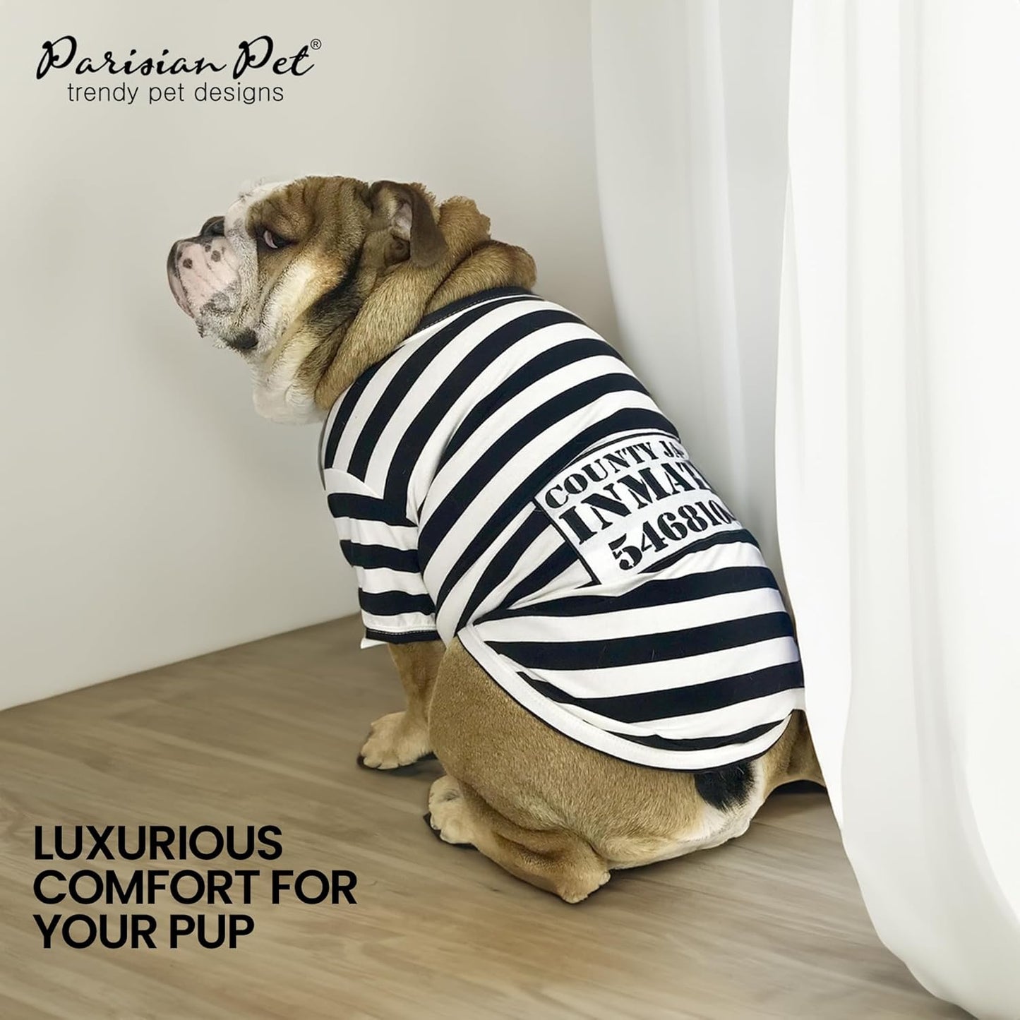 Prisoner Costumes - Prisoner Dog Halloween Costume - Halloween Shirts for Dogs - Black and White Strips Pet Clothes - Pet Halloween Costumes - Sleeved Pet Costume for Medium Dogs - M
