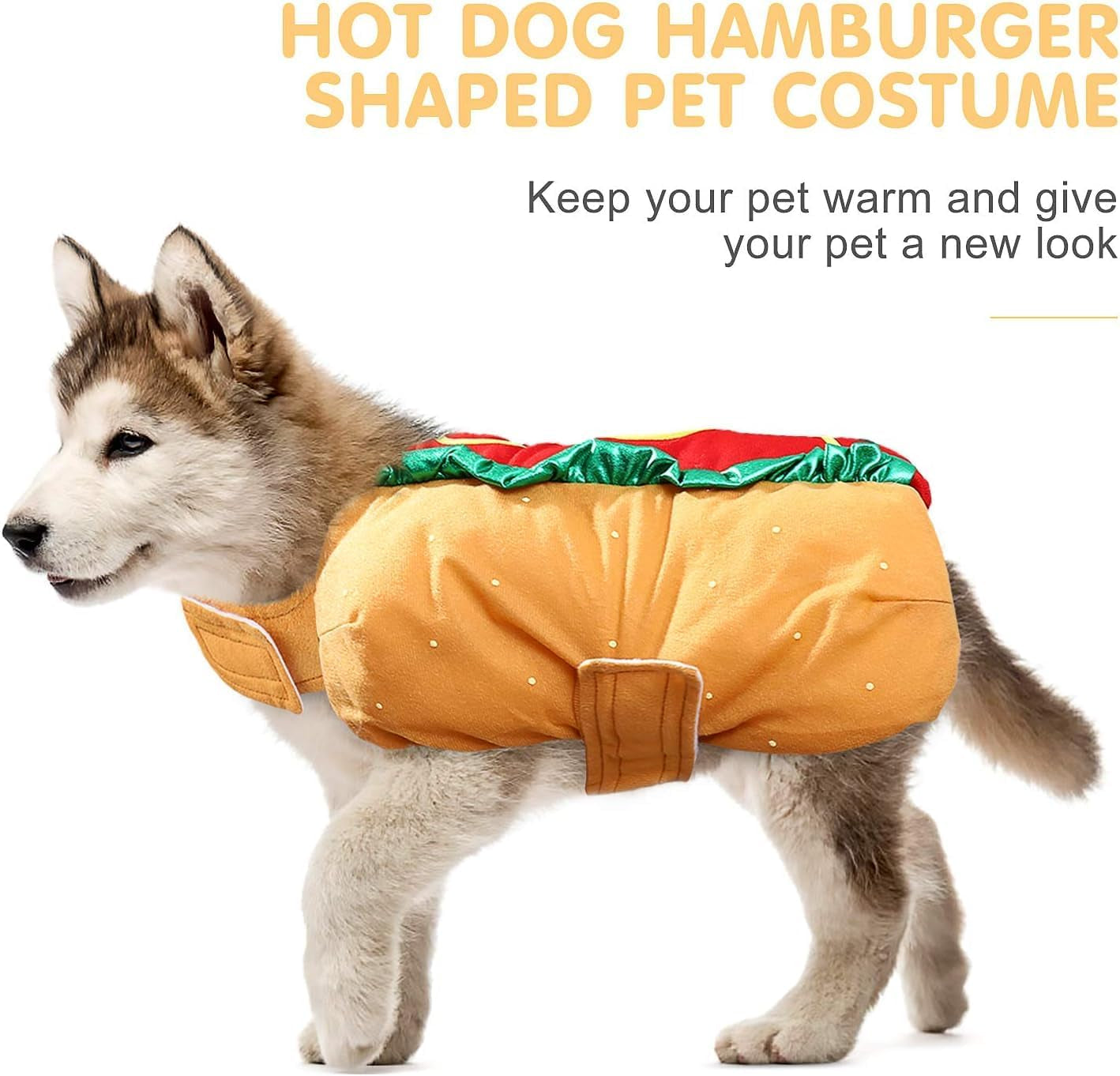 Funny Hot Dog Design Pet Costumes - Halloween Pet Apparel Warm Hoodie for Dogs and Cats, Pet Cosplay Outfit Uniform for Medium and Small Dogs