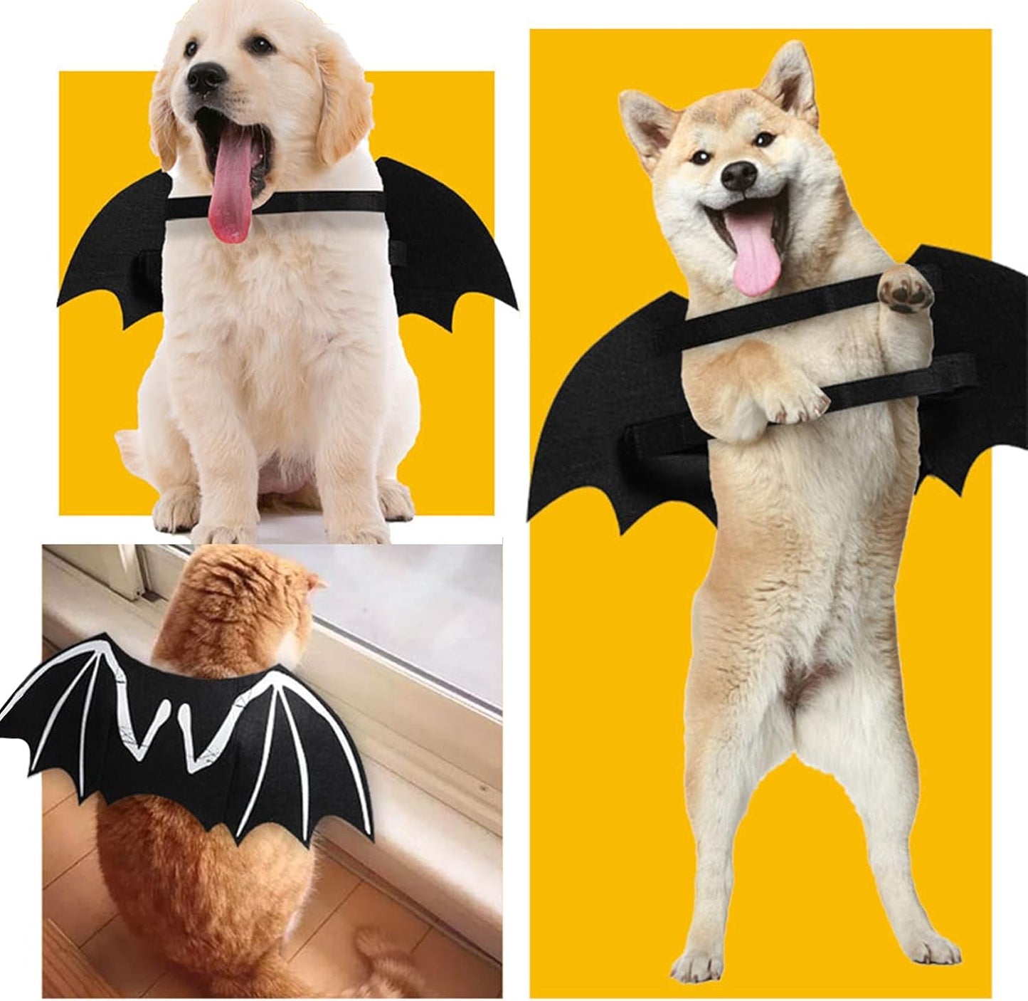 Luminous Skeleton Bone Bat Wings Halloween Costumes for Dogs and Cats - Stylish Dress-Up Apparel for Kittens and Puppies