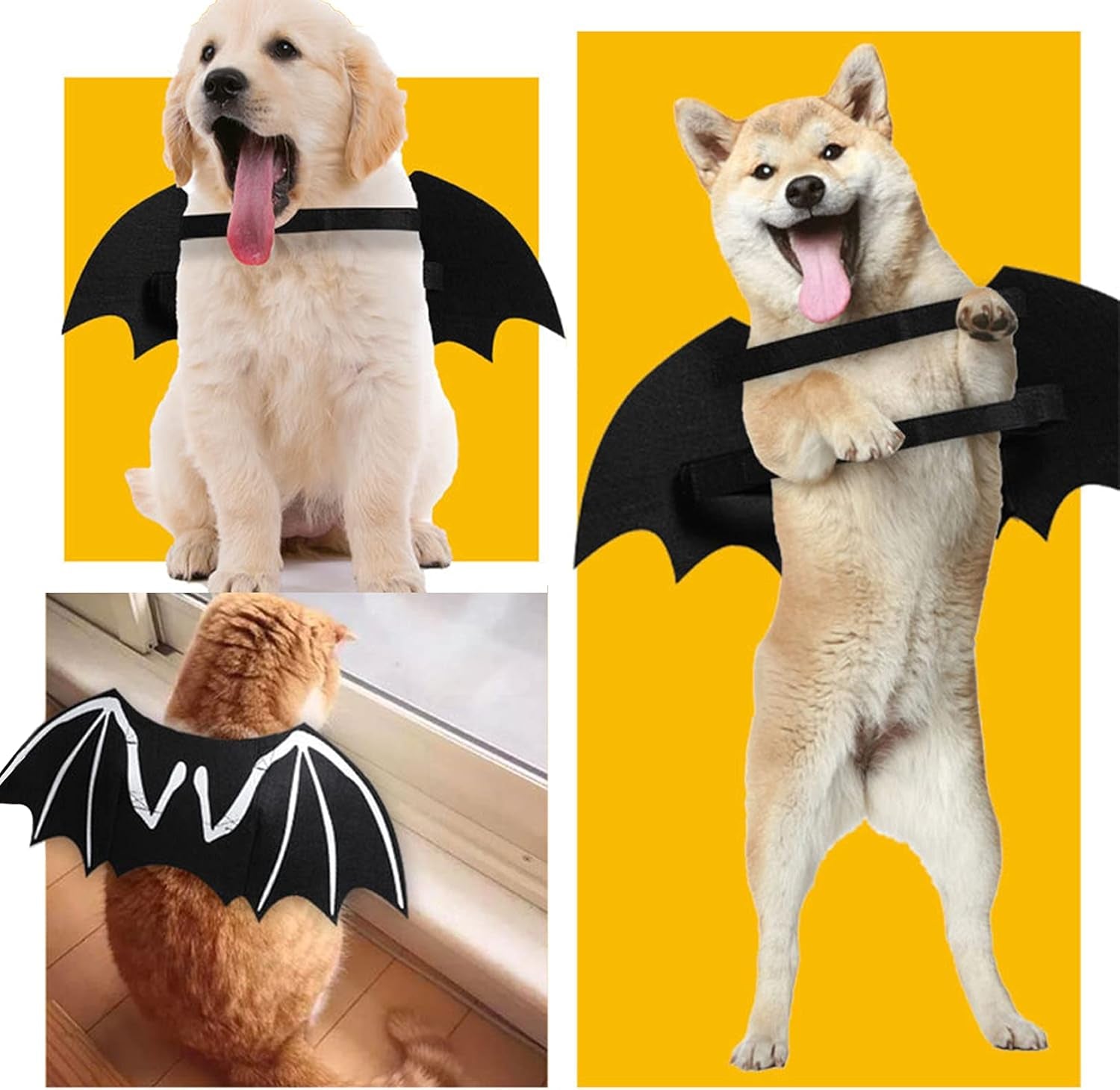 Luminous Skeleton Bone Bat Wings Halloween Costumes for Dogs and Cats - Stylish Dress-Up Apparel for Kittens and Puppies