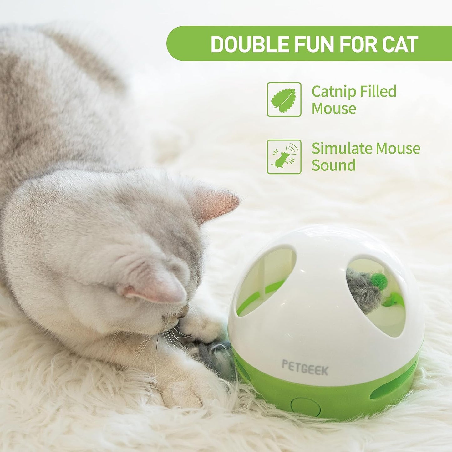 Interactive Electronic Cat Toy - Hidey Mouse with Squeaky Feature and Catnip, Automatic Indoor Play for Cats (Green)